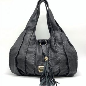 Jimmy Choo Textured Leather Large Hobo Black